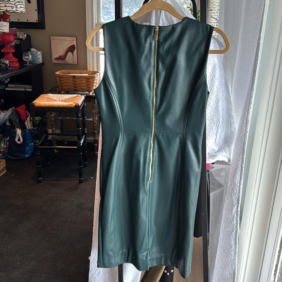 Calvin Klein hunter green dress faux leather. gold zipper in back - Picture 2 of 7